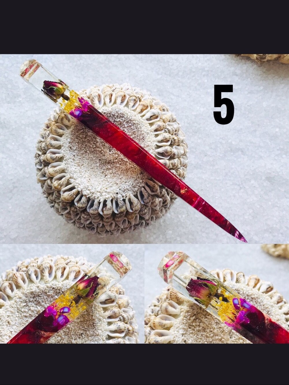 YevheniiaShop resin hair stick 7 inch Rose